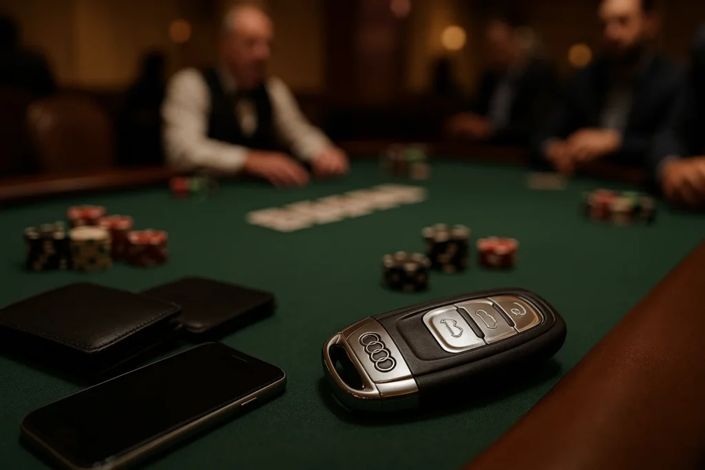 A poker analyzer system setup with a button scanning camera and barcode marked cards, showcasing advanced technology for discreet poker cheating.