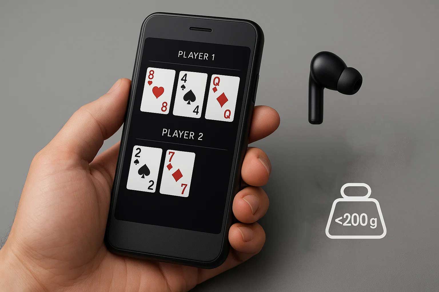 Main tenant un appareil d'analyse de poker portable, présentant sa taille compacte et sa conception légère pour un transport facile dans les parties de poker.