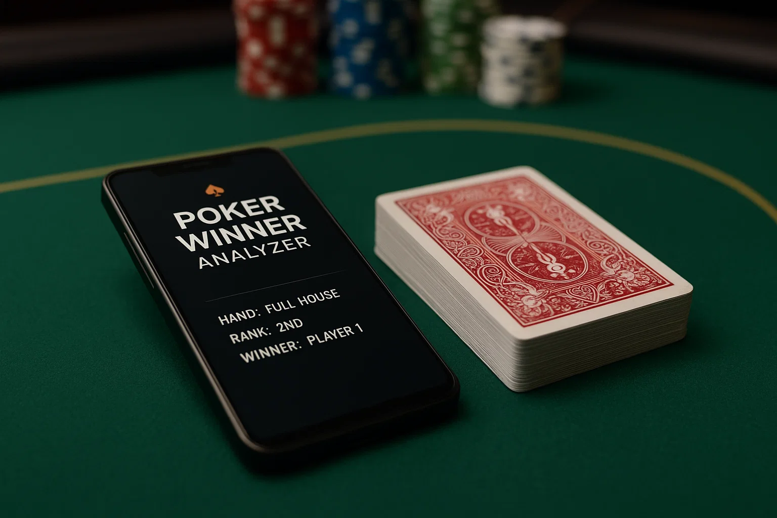 Close-up of a sleek poker winner analyzer scanning barcode marked cards on a poker table